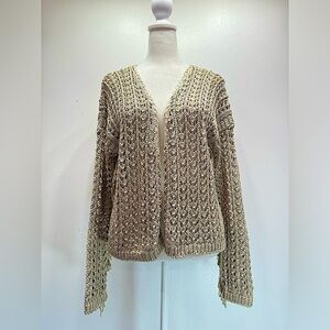 Tan Cardigan Sweater Loose Knit Fringed Long Sleeve Open Front Pholya Italian L